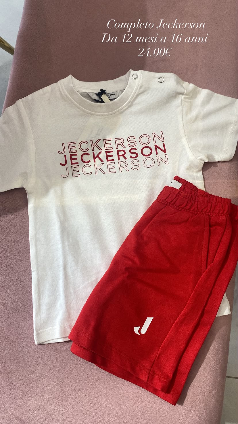 Completo t-shirt bianca e bermuda rosso Jeckerson per bambino